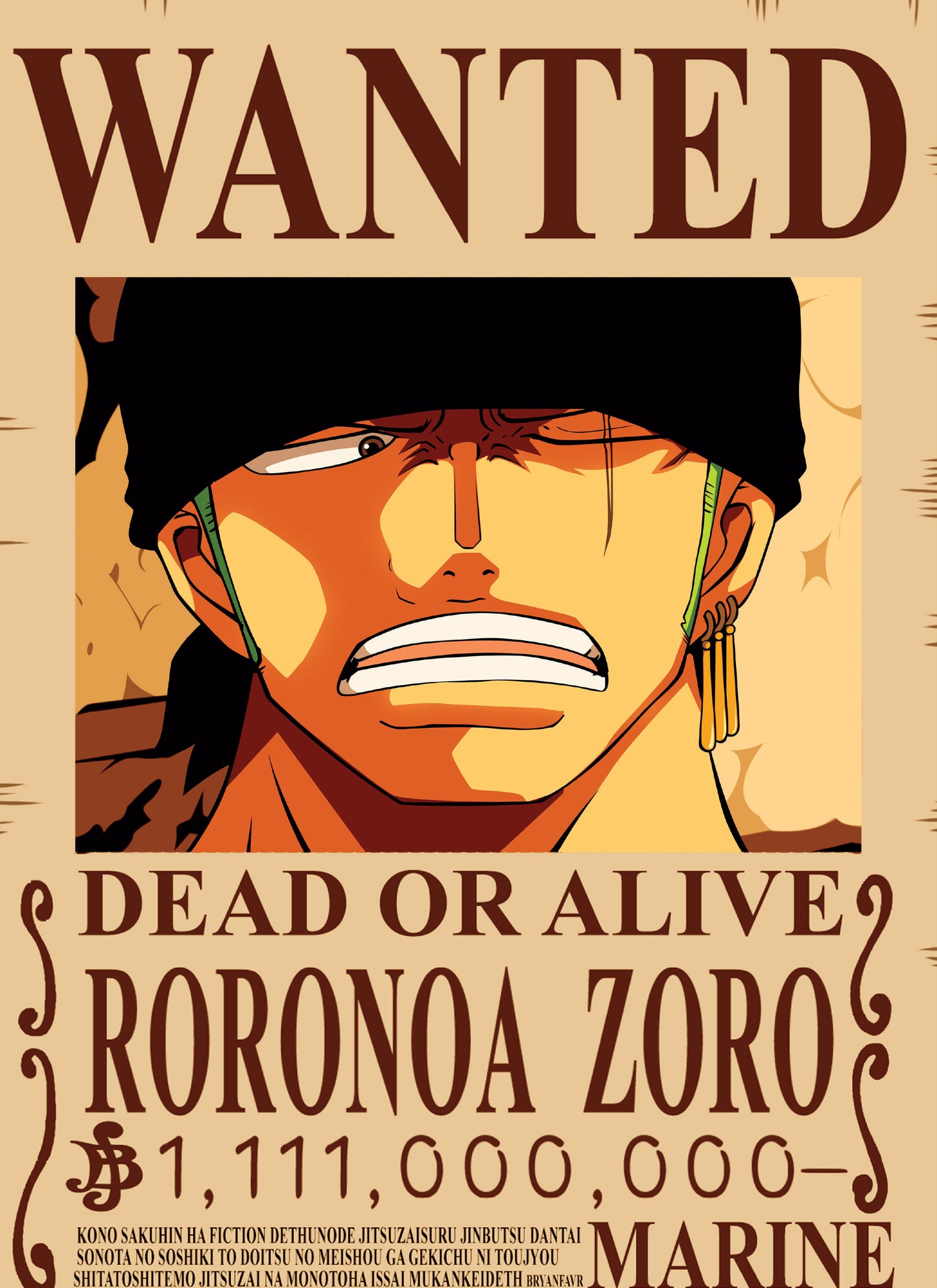 One Piece Roronoa Zoro Wanted Poster Dead or Alive Anime Art - PokeTCG