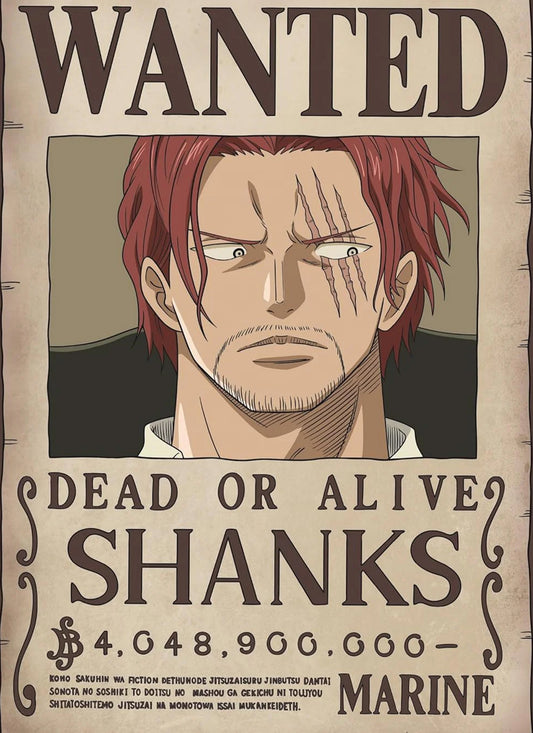 One Piece Shanks Wanted Poster Dead or Alive Red Haired Shanks Bounty Anime Wall Art Yonko Poster Decor Vintage Pirate Print - PokeTCG