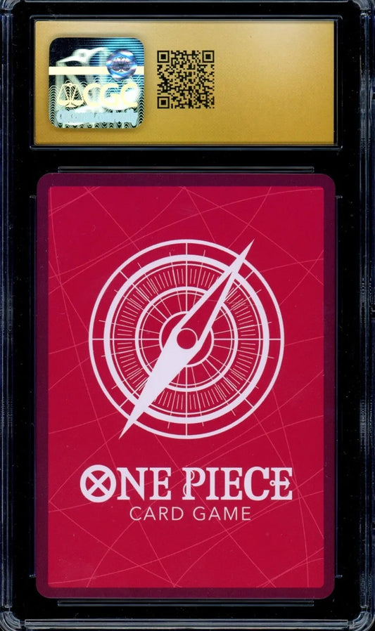One Piece card game card with red border and logo, featuring a compass design.