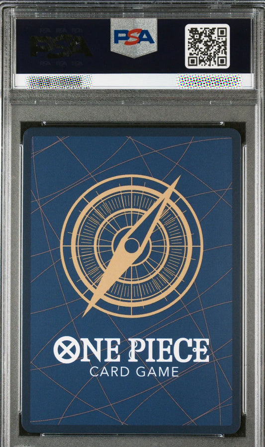 PSA graded One Piece Card Game slab with premium protective case and official One Piece card back design collectible display card