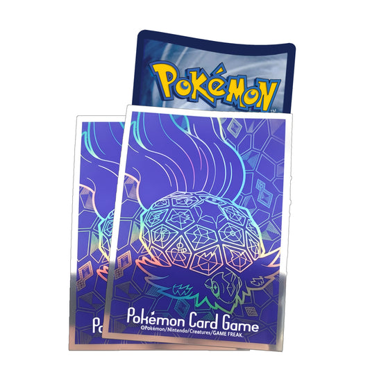 Official Pokémon Center Deck Shield sleeves featuring the Legendary Pokémon Terapagos in its brilliant Stellar Form, showcasing its crystalline shell and prismatic colors.