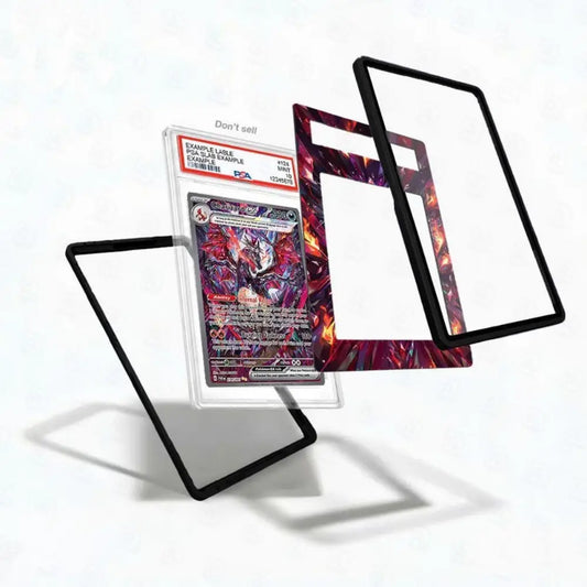 Trading card with protective sleeves on a white background