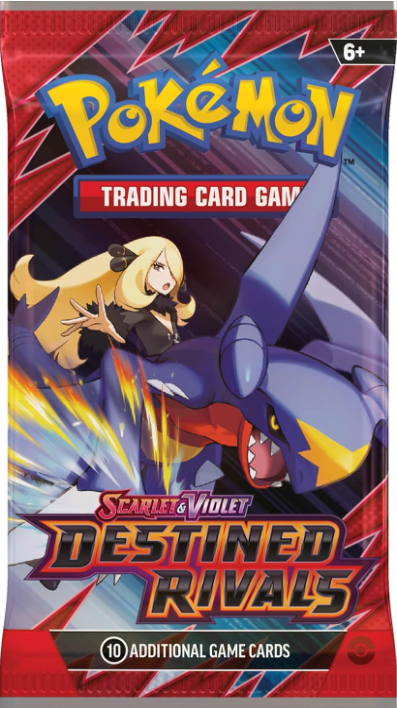 Pokémon Trading Card Game pack featuring a character and Pokémon with 'Destined Rivals' text.