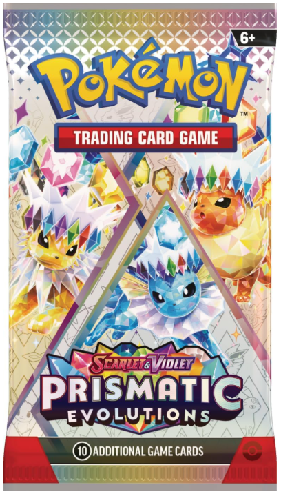 Pokémon trading card game pack featuring Prismatic Evolutions theme.