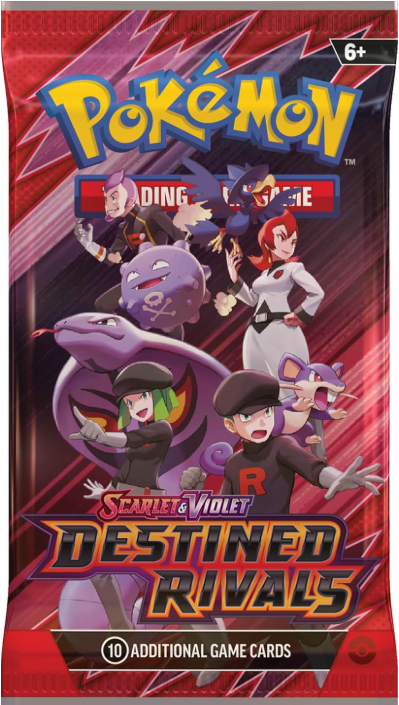 Pokémon trading card game pack featuring characters from 'Scarlet & Violet: Destined Rivals'.
