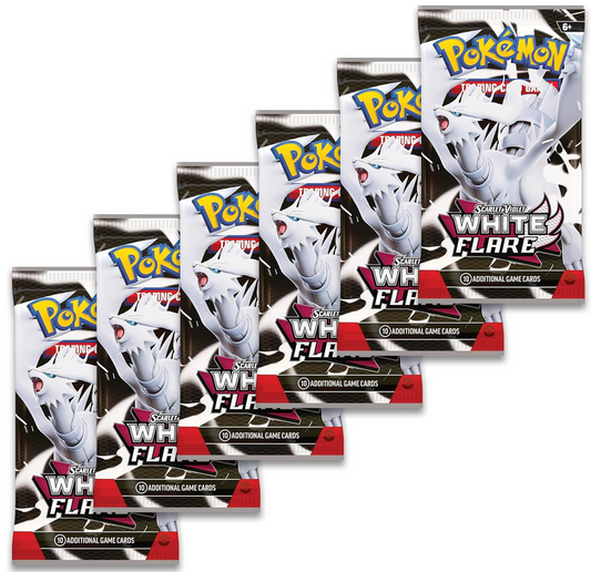 Pokémon trading card game packs featuring a white character on a white background
