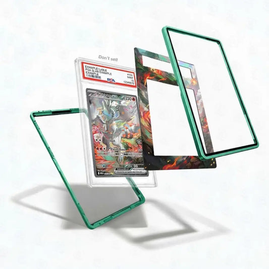 Card with protective green border on a white background