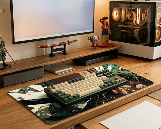 Roronoa Zoro Battle Rage Mousepad Anime Desk Mat XL One Piece Sword Slash Glass Break Effect - PokeTCG