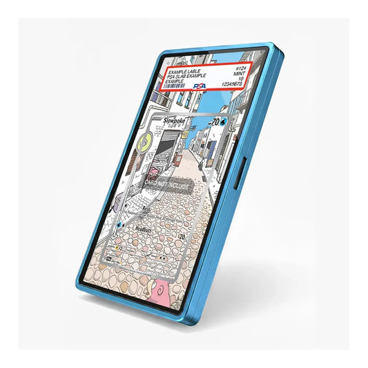 A blue protective phone case with a black front bumper, shown on a white background with a map application overlay displayed on the screen.