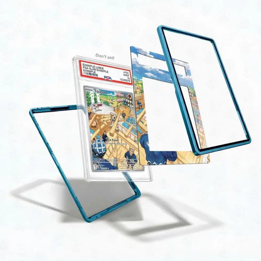 Clear protective case with blue border for a game map on a white background