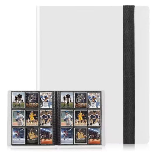 Card holder with trading card collection on a white background
