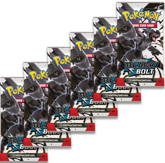 Pokémon trading card game packs featuring Black Bolt theme on a white background