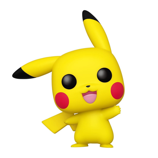 Yellow cartoon character with black ears and red cheeks on a white background