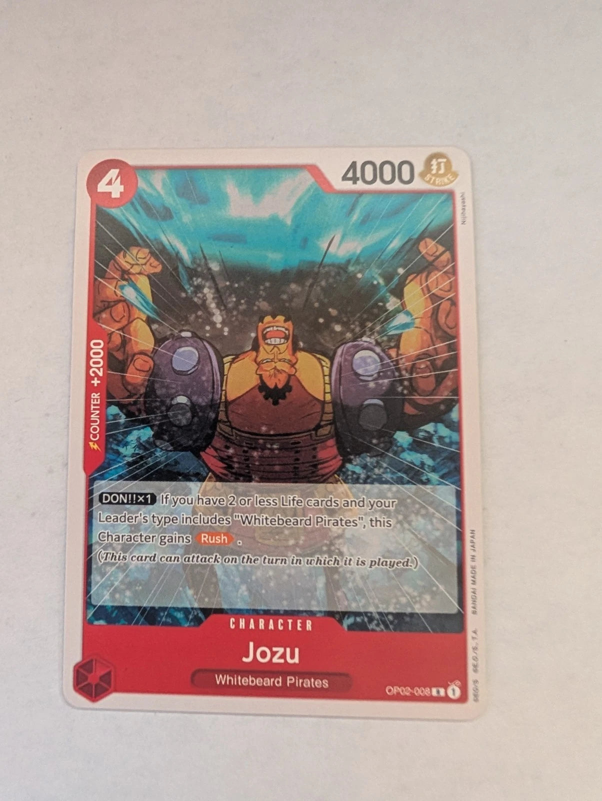 One Piece TCG Jozu OP02-008 rare character card from Paramount War set featuring Diamond transformation artwork and official English text.