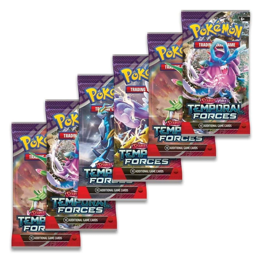 Pokémon Trading Card Game Temporal Forces packs on a white background