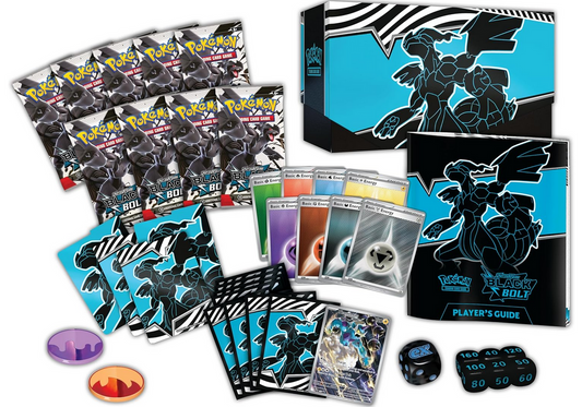 Pokémon trading card game set with cards, box, and accessories on a white background