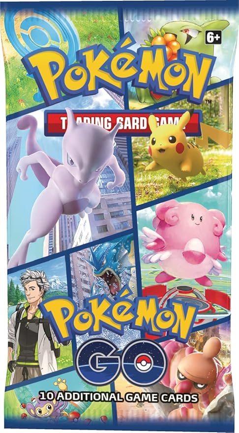 Pokémon trading card game pack with various Pokémon characters and 'Pokémon Go' logo.