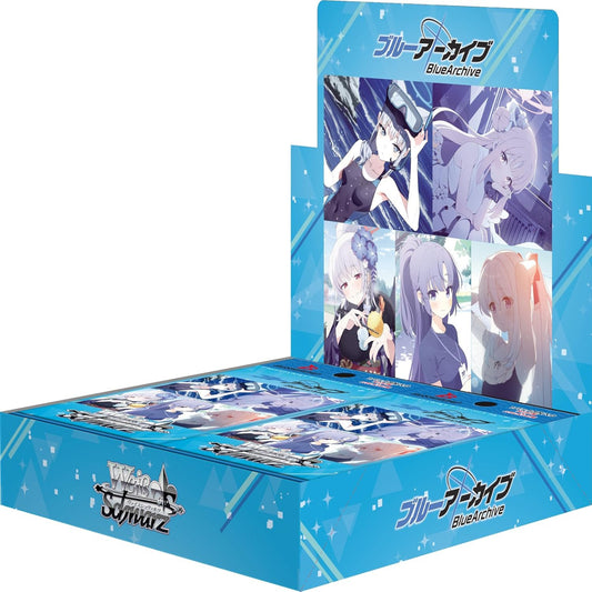 PokeTCG Weiss Schwarz Blue Archive Japanese booster box display featuring Blue Archive anime characters.