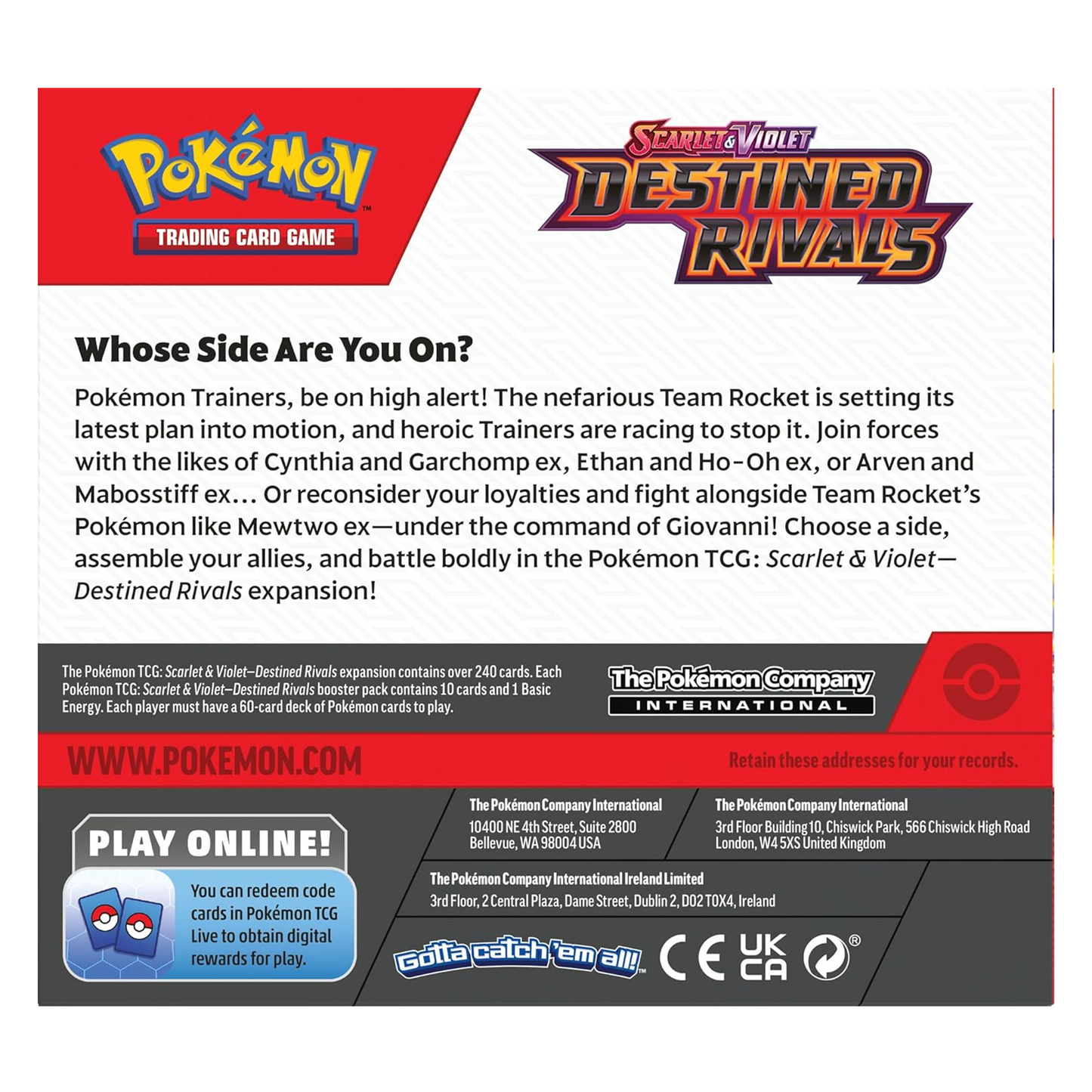 Pokémon Trading Card Game promotional material for 'Scarlet & Violet: Destined Rivals' expansion.