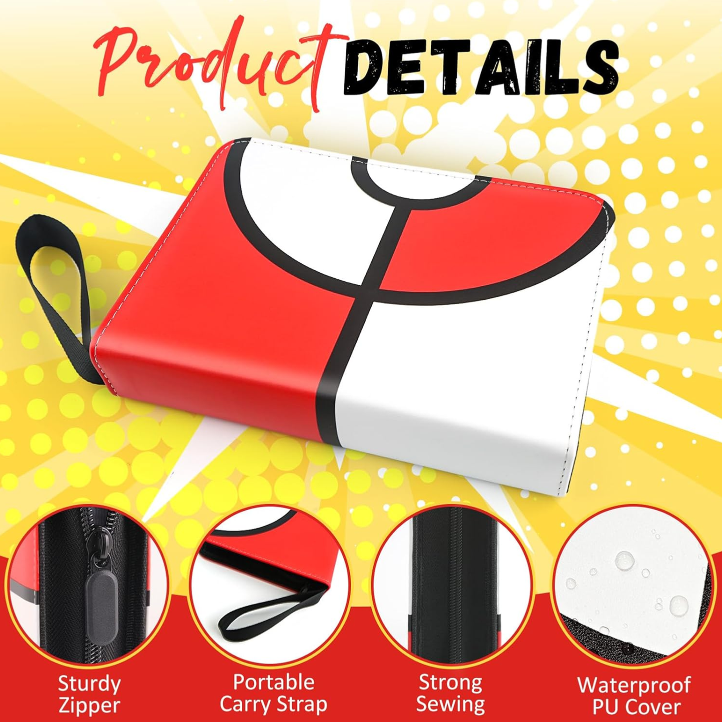 Card Binder 4 Pocket, Trading Card Holder Fits 400 Cards with 50 Removable Sleeves, Large Capacity & Waterproof Zipper Album Holder for Trading Card Collector, Portable Collection Card Album for Cards