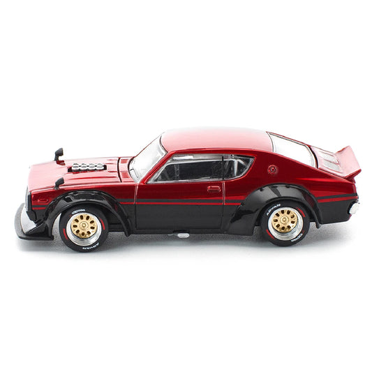 Pop Race Nissan Skyline KPGC110 Kenmeri Red Metallic & Black RHD – 1:64 Diecast Model Car