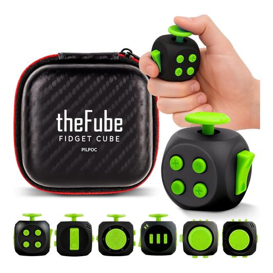 PILPOC theFube 6-Sided Fidget Cube – Stress Relief & Focus Toy for Kids & Adults, Silent and Audible Modes with Carry Case (Midnight Emerald)