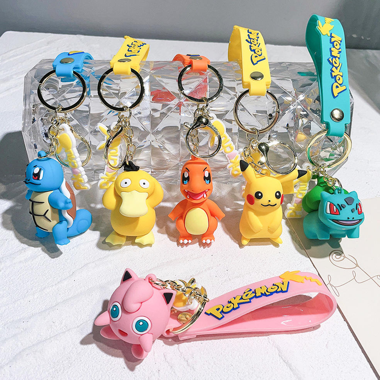 3D PVC Cute Anime Pokemoned Keychain Custom Cartoon Character Silicon Keyring for Promotional Car Bag Use Durable Rubber