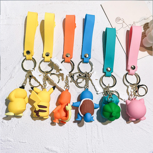 3D PVC Cute Anime Pokemoned Keychain Custom Cartoon Character Silicon Keyring for Promotional Car Bag Use Durable Rubber