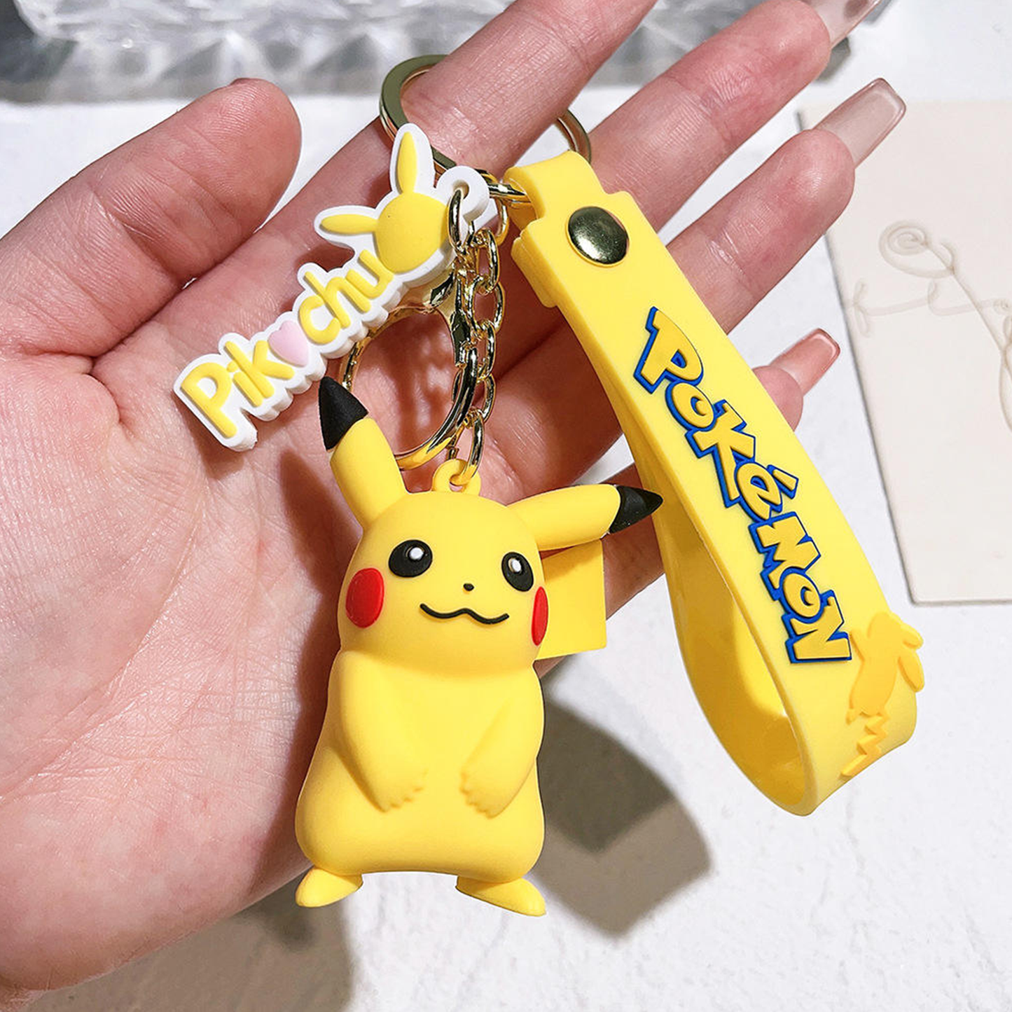 3D PVC Cute Anime Pokemoned Keychain Custom Cartoon Character Silicon Keyring for Promotional Car Bag Use Durable Rubber