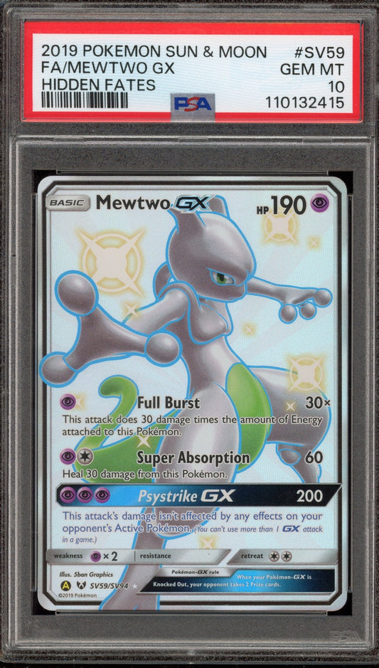 Pokemon Mewtwo GX Hidden Fates Full Art #SV59 PSA 10 Gem Mint  (English Version)