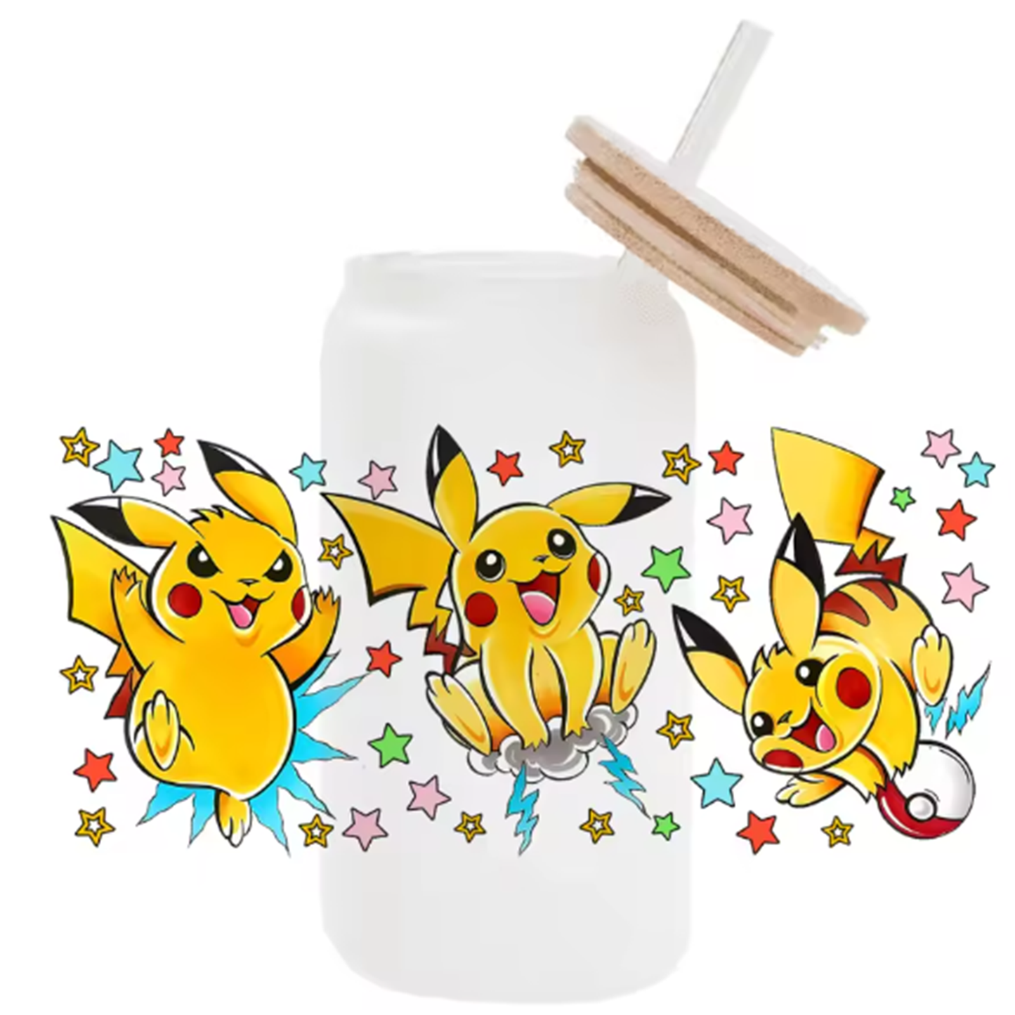Cute Cartoon Pokemon Pikachu UV DTF Transfer Glass Sticker Waterproof Transfers Decals For 16oz Glass Cup Wrap Stickers