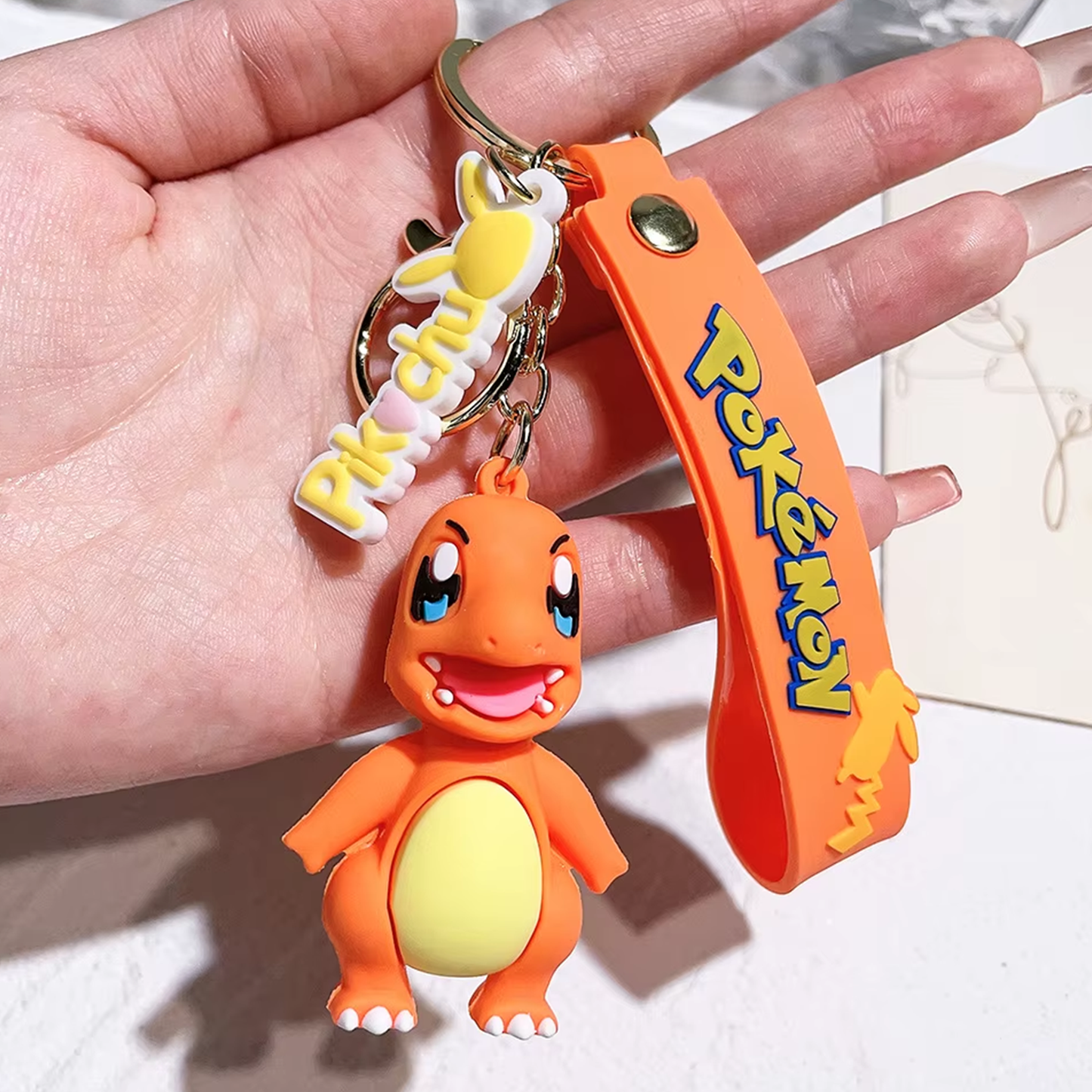 3D PVC Cute Anime Pokemoned Keychain Custom Cartoon Character Silicon Keyring for Promotional Car Bag Use Durable Rubber