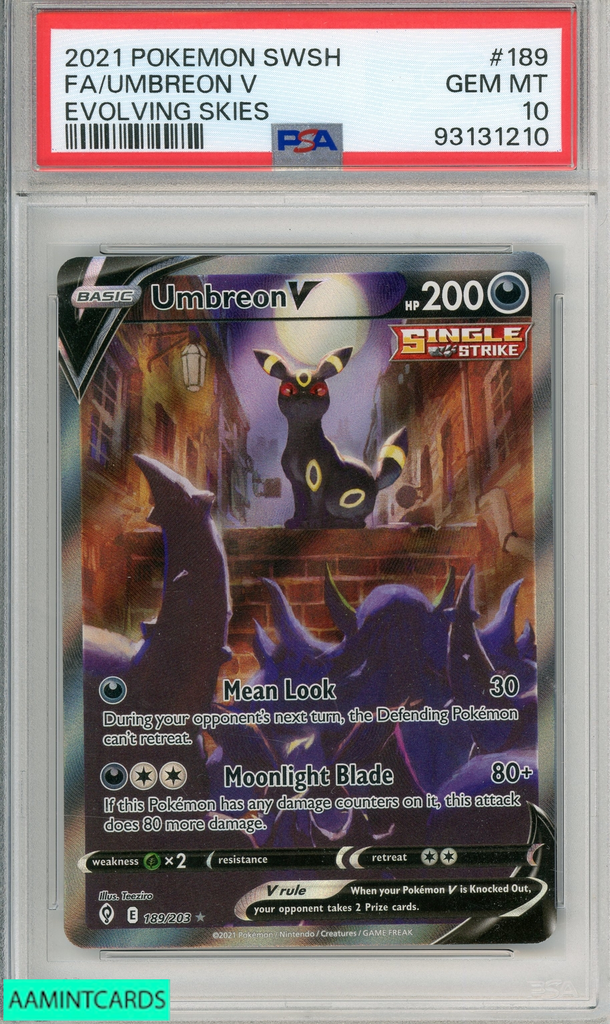 2021 POKEMON SWORD SHIELD EVOLVING SKIES FA UMBREON V #189 PSA 10 GEM MT  (English Version)