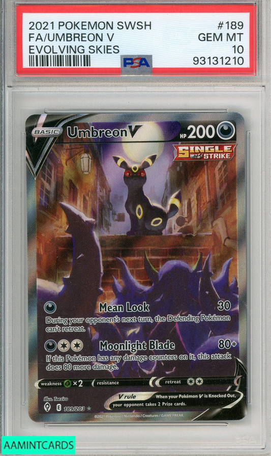 2021 POKEMON SWORD SHIELD EVOLVING SKIES FA UMBREON V #189 PSA 10 GEM MT  (English Version)