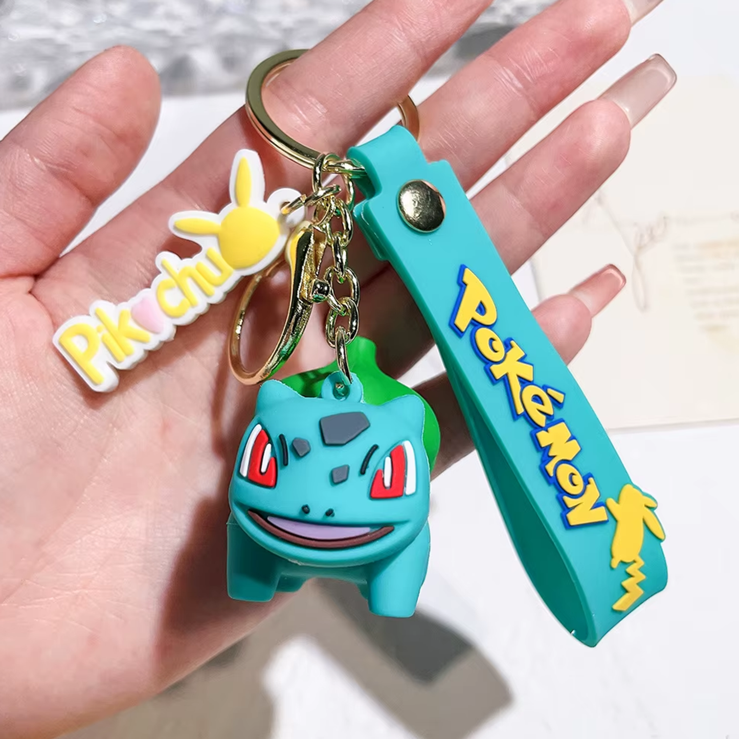 3D PVC Cute Anime Pokemoned Keychain Custom Cartoon Character Silicon Keyring for Promotional Car Bag Use Durable Rubber