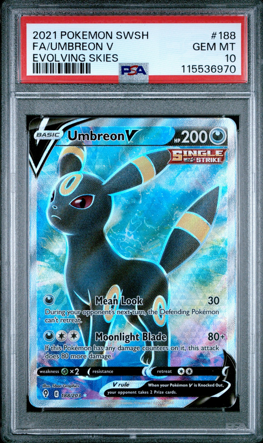 2021 POKEMON SWORD & SHIELD EVOLVING SKIES #188 FULL ART/UMBREON V PSA 10  (English Version)