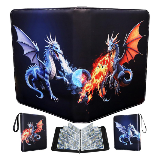 Deluxe Ice & Fire Dragon Trading Card Binder, 9-Pocket Zipper Album with 900 Side-Loading Pockets, Collectible Card Storage Album for Card Fans and Enthusiasts