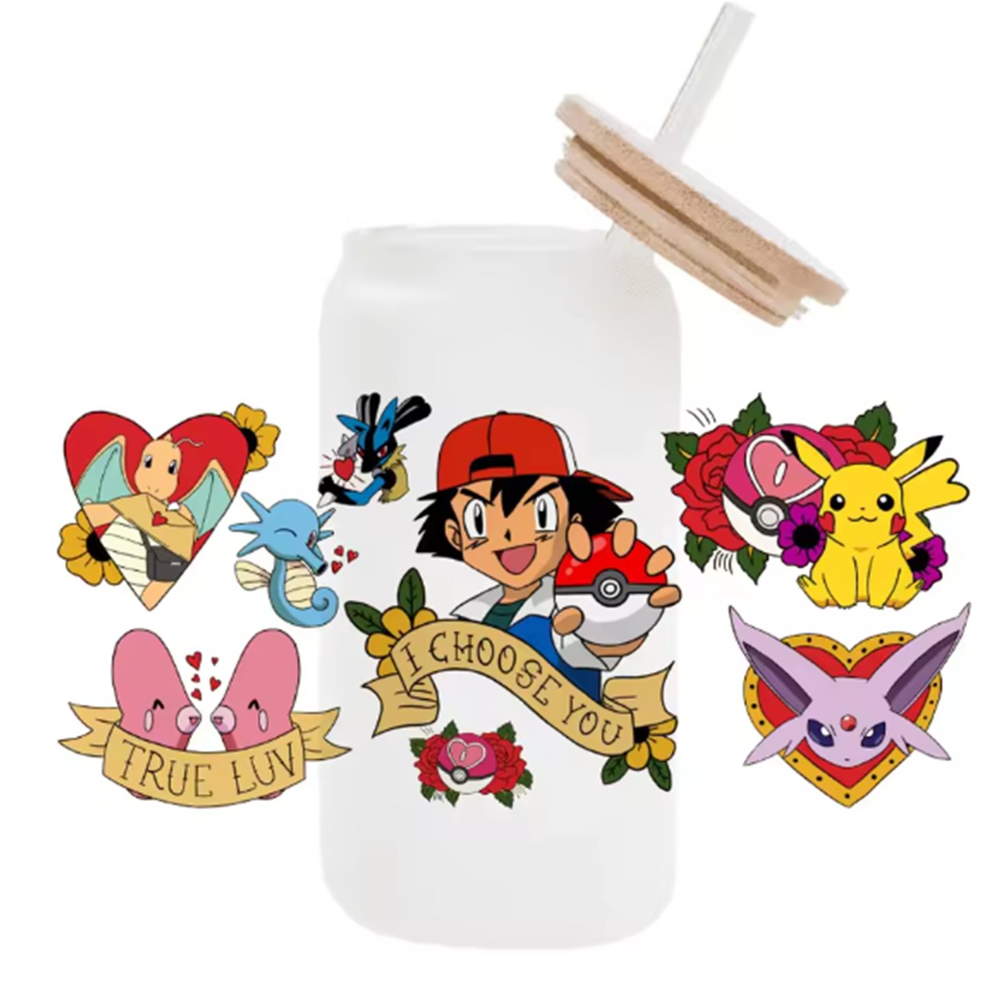 Cute Cartoon Pokemon Pikachu UV DTF Transfer Glass Sticker Waterproof Transfers Decals For 16oz Glass Cup Wrap Stickers
