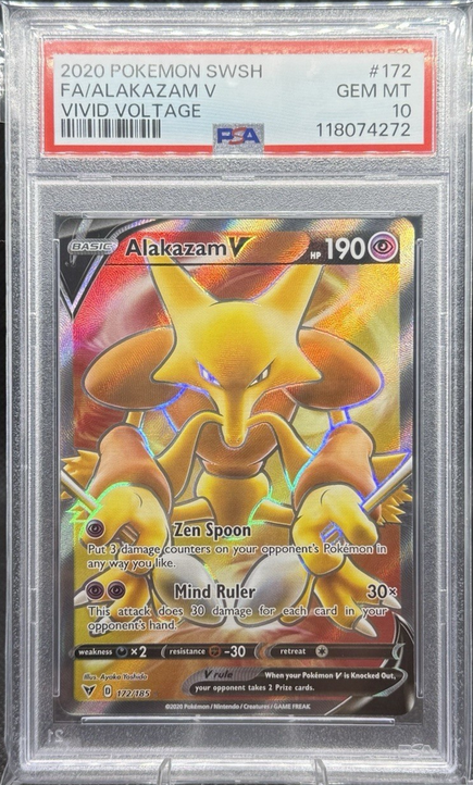 2020 Pokemon SWSH Vivid Voltage Alakazam V Full Art #172 PSA 10  (English Version)