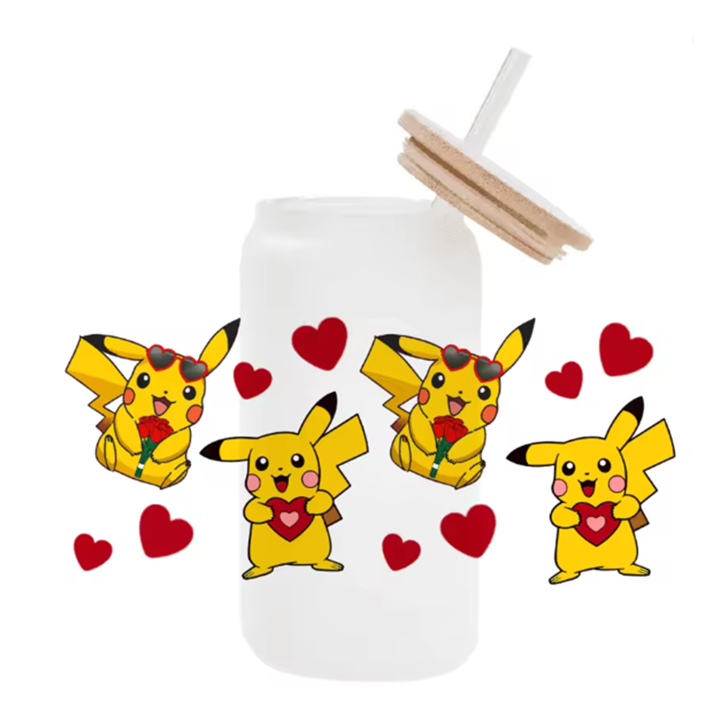 Cute Cartoon Pokemon Pikachu UV DTF Transfer Glass Sticker Waterproof Transfers Decals For 16oz Glass Cup Wrap Stickers