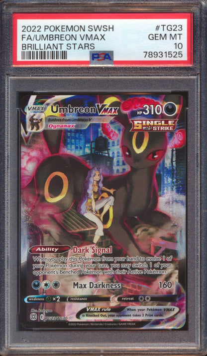 2022 POKEMON BRILLIANT STARS UMBREON VMAX FULL ART #TG23 PSA 10!  Poketcg