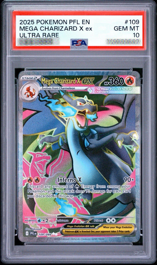 2025 PSA 10 Mega Charizard X ex 109/094 Phantasmal Flames Ultra Rare Pokémon Card