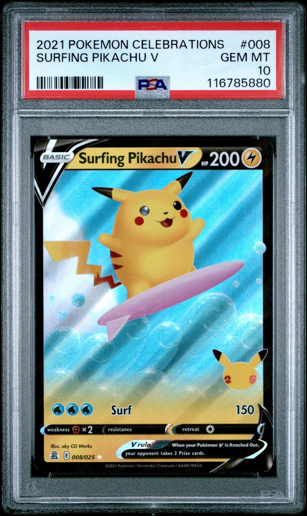 **PSA 10!* ~ SURFING PIKACHU V #008 ~ Pokemon TCG: CELEBRATIONS 25TH ANNIVERSARY  (English Version)