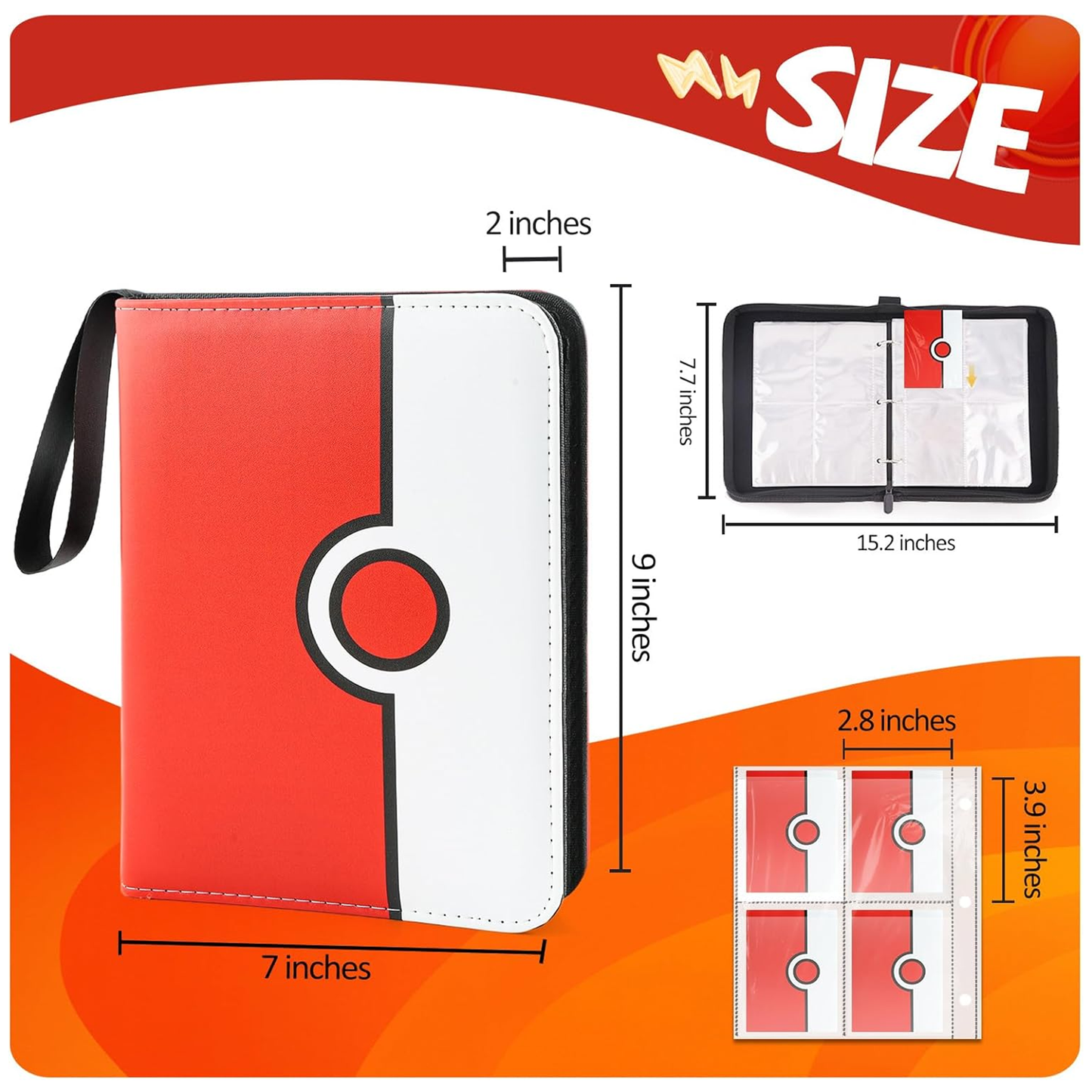 Collectible Trading Card Binder, 400 Pockets Card Holder with 50 Removable Sleeves, Portable Collection Binder Album Book Case Storage, Zipper Card Protective Sleeves for TCG, Sports Card