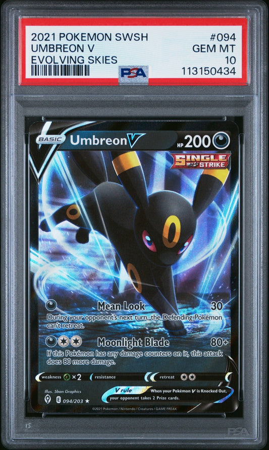 PSA 10 GEM MINT Umbreon V 094/203 Ultra Rare Holo Pokemon SWSH Evolving Skies  (English Version)