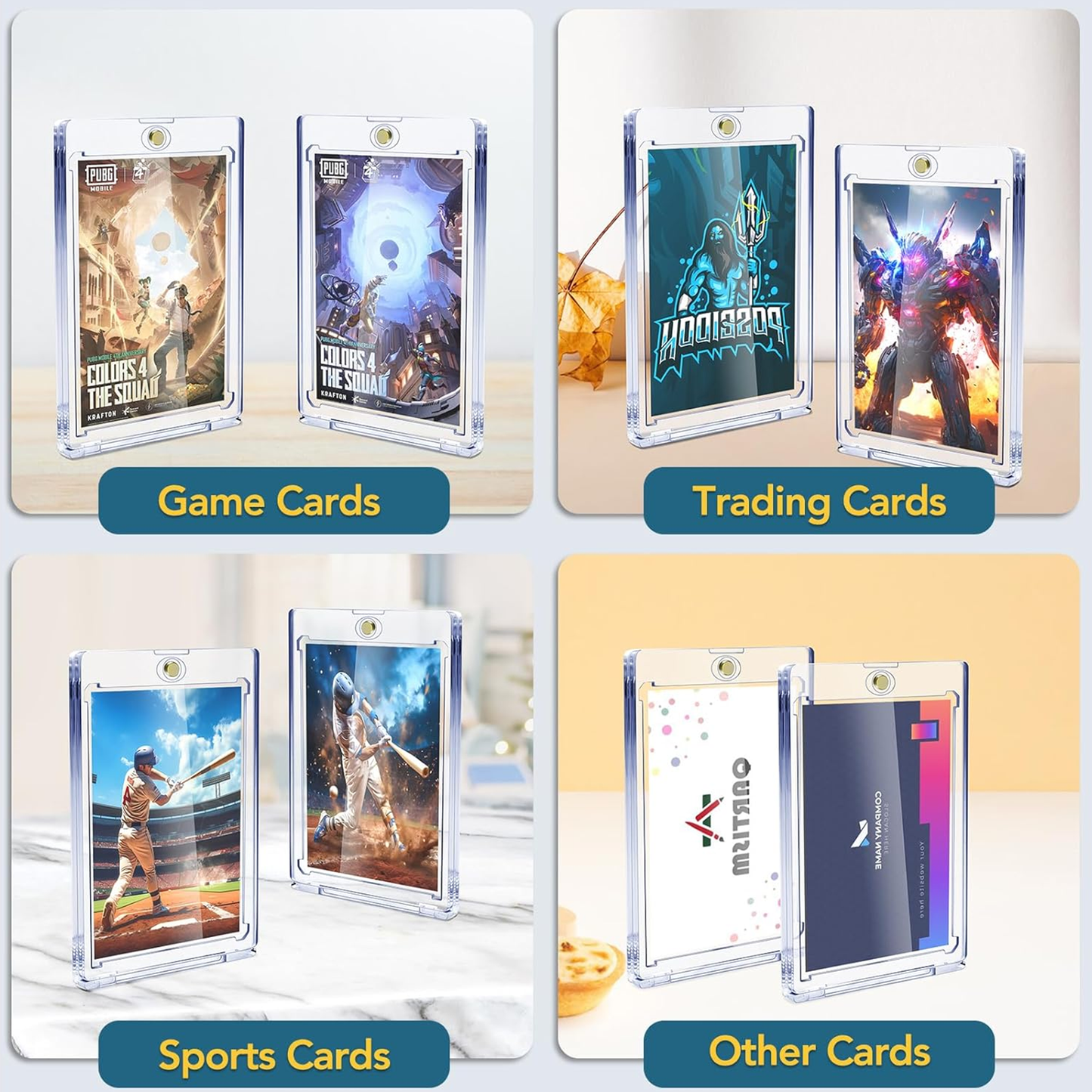 Magnetic Card Holders, 35pt One Touch Card Holder, U-V Protection Hard Plastic Case for Trading Cards, Display Case for Sports, Baseball, Football, Game Cards