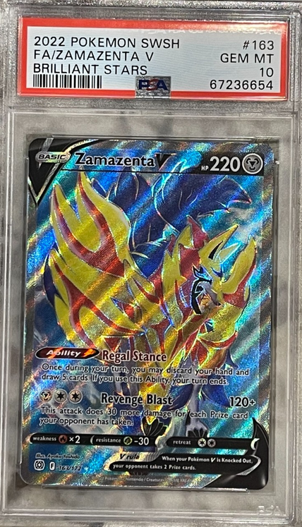 Pokemon Brilliant Stars Zamazenta V Full Art #163 PSA 10 *654  (English Version)