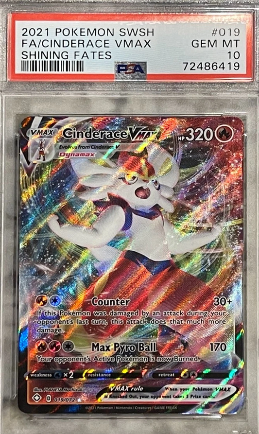 Pokemon Shining Fates Cinderace VMAX Full Art #019 PSA 10  (English Version)