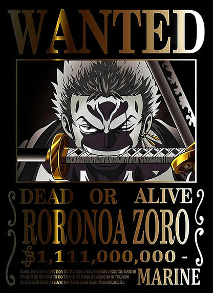 One Piece Roronoa Zoro Wanted Poster Black Gold Edition Dead or Alive Anime Bounty Wall Art Luxury Zoro Poster - PokeTCG