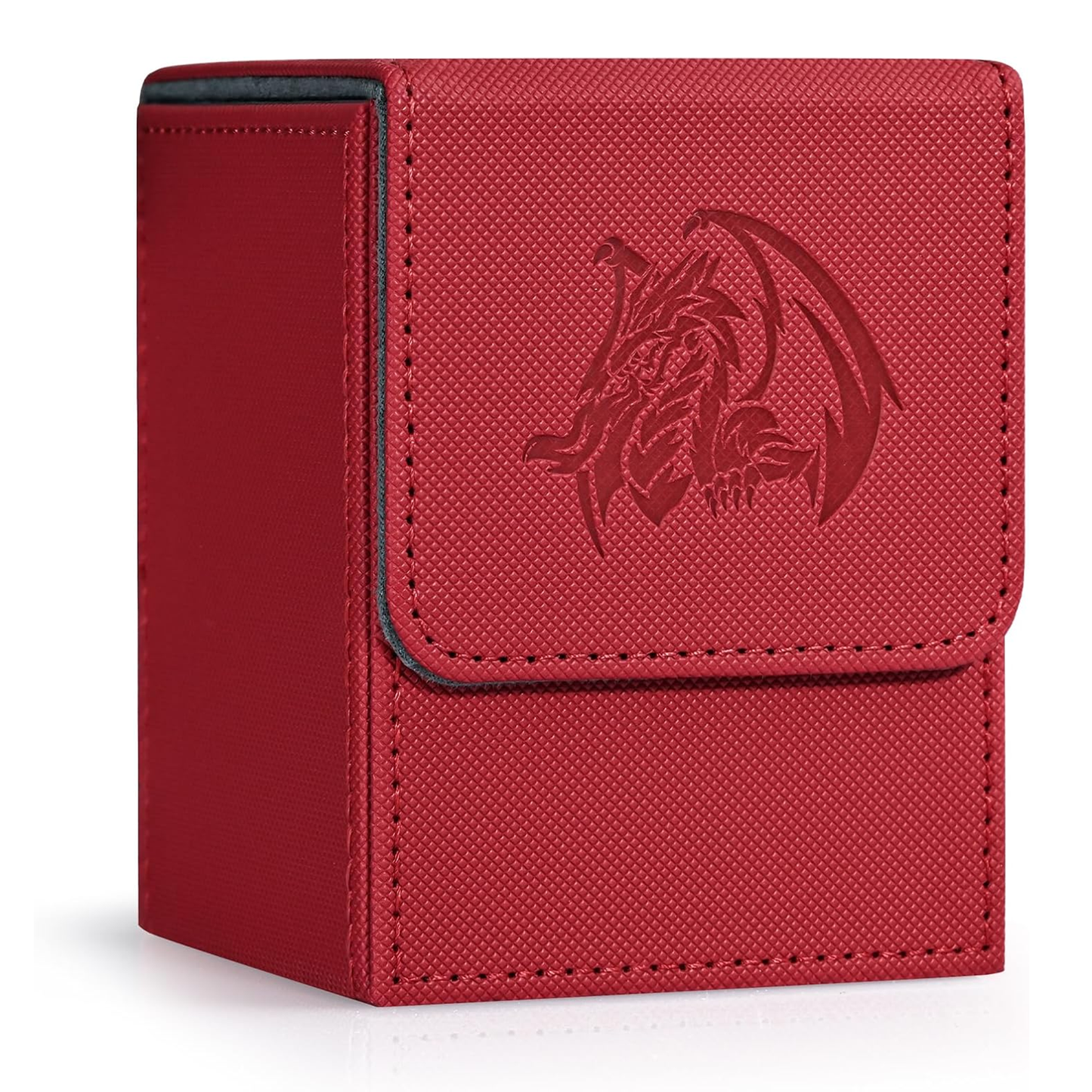 ZLCA Card Deck Box for Trading Cards with 2 Dividers, Card Storage Box Fits 100+ Single Sleeved Cards, PU Leather Strong Magnet Card Deck Case Holder for Magic Commander TCG CCG （Red,Emperor Dragon）